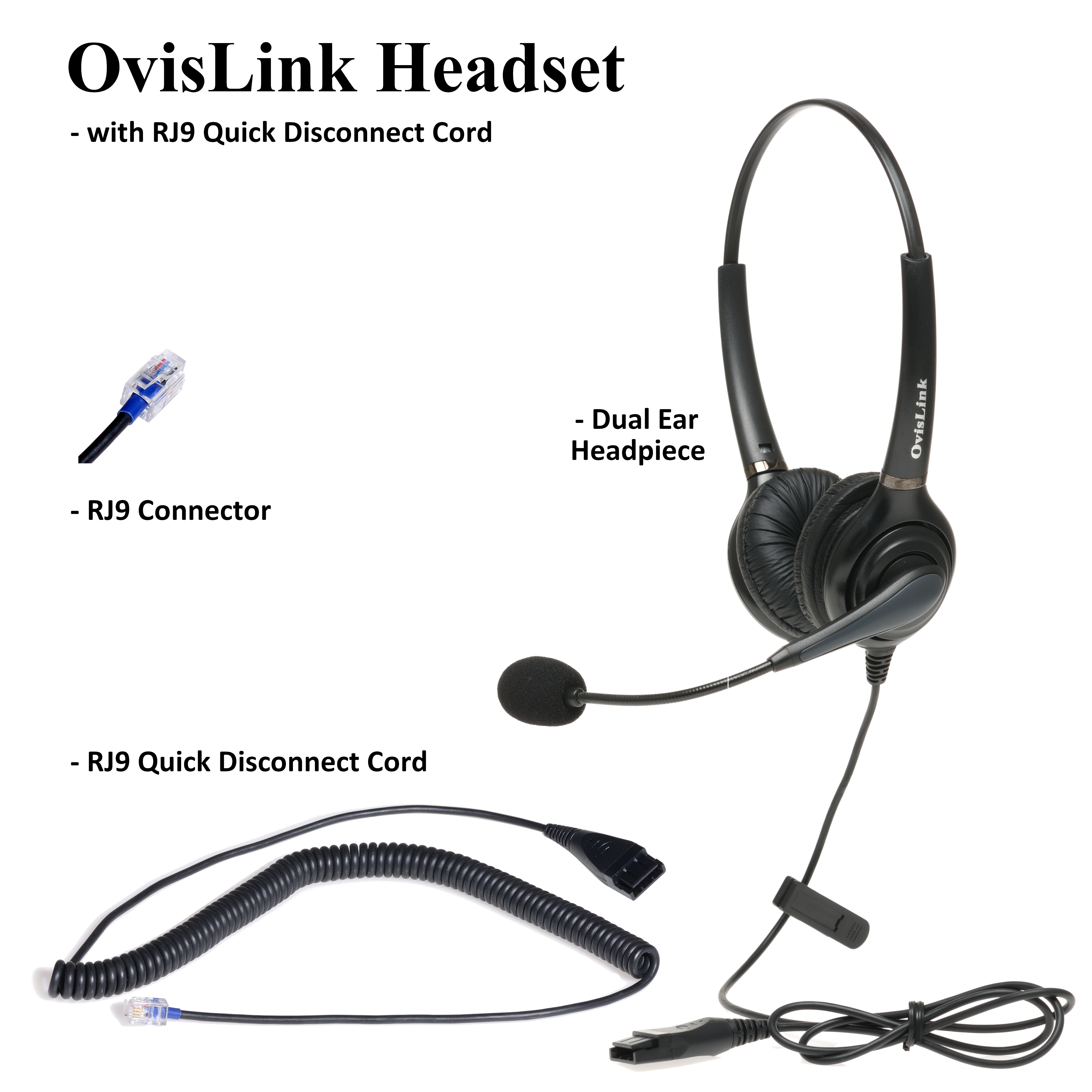 OvisLink Dual Ear Headset with RJ9 Quick Disconnct Cord